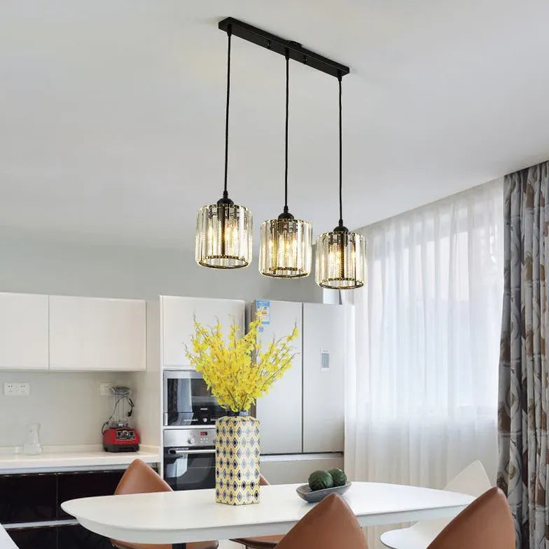 Transparent Cylindrical Glass Kitchen Pendant Light