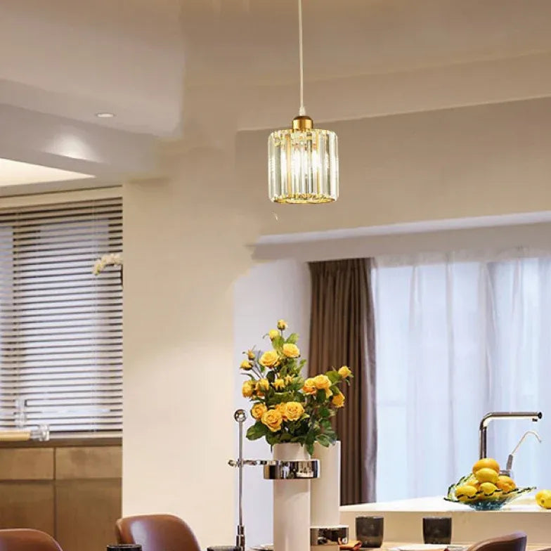 Transparent Cylindrical Glass Kitchen Pendant Light