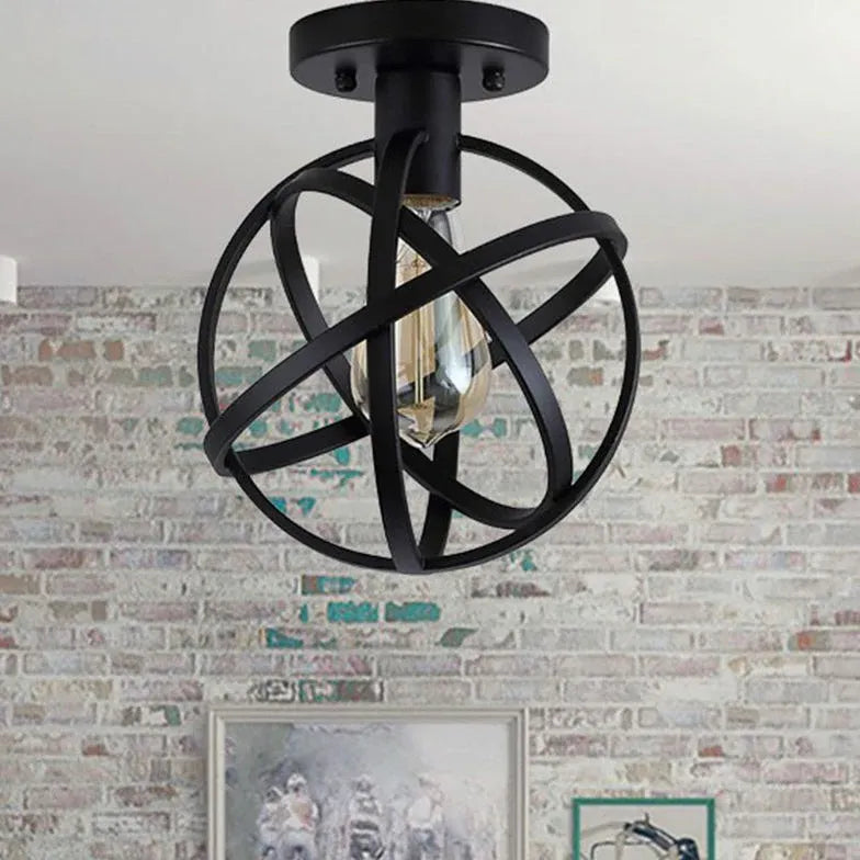 Black Spherical Cage Industrial Ceiling Light