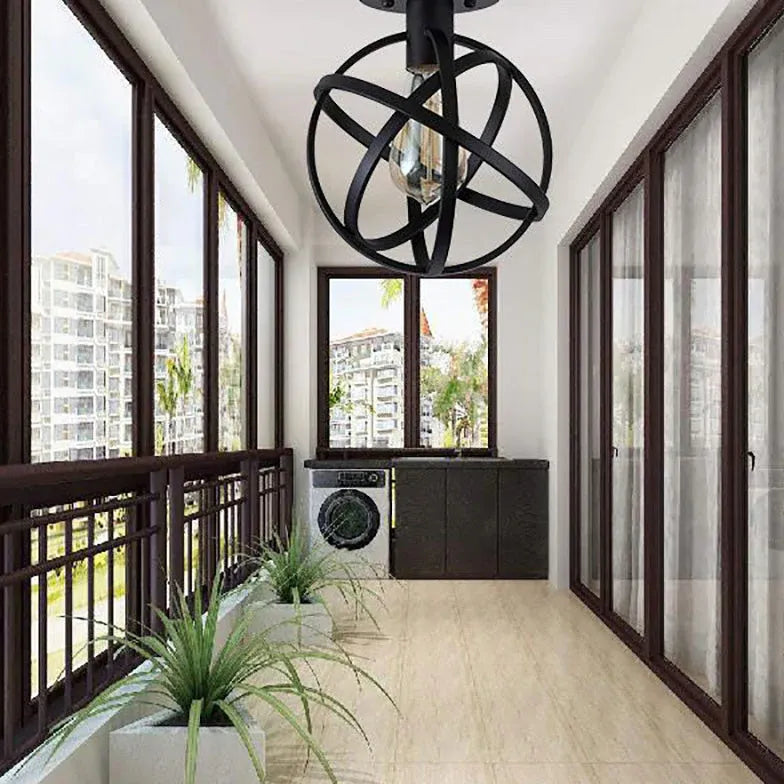 Black Spherical Cage Industrial Ceiling Light