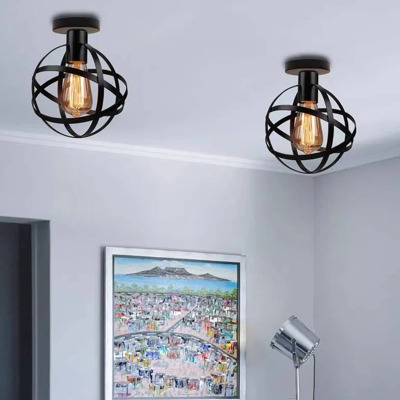 Black Spherical Cage Industrial Ceiling Light