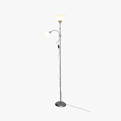 White Dual-Light Upright Plug-In Floor Lamp