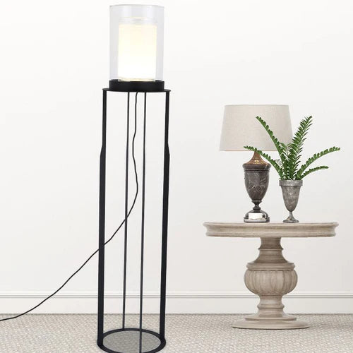 Black Cylindrical Transparent Shade Floor Lamp