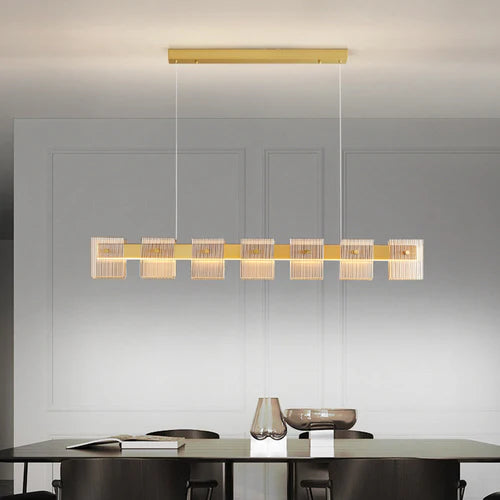 Gold Glass Linear Dining Room Pendant Light