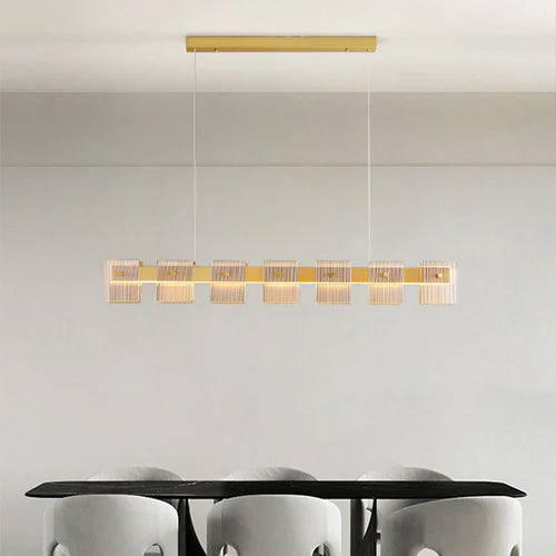 Gold Glass Linear Dining Room Pendant Light