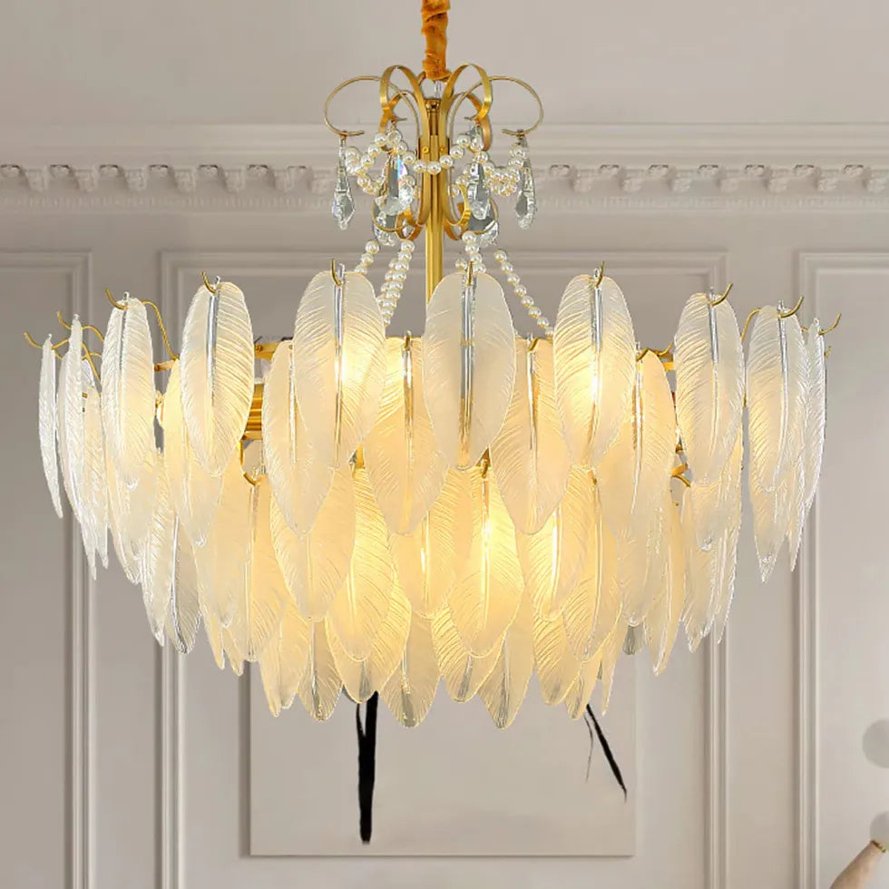 Golden Frame Translucent Glass Leaf Pendant Light