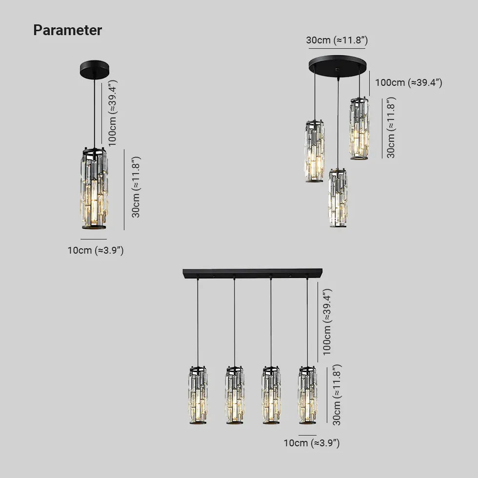 Multi-Head Cylinder Gold Crystal Modern Pendant Light