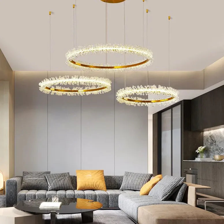 Gold Crystal Ring Modern Pendant Light