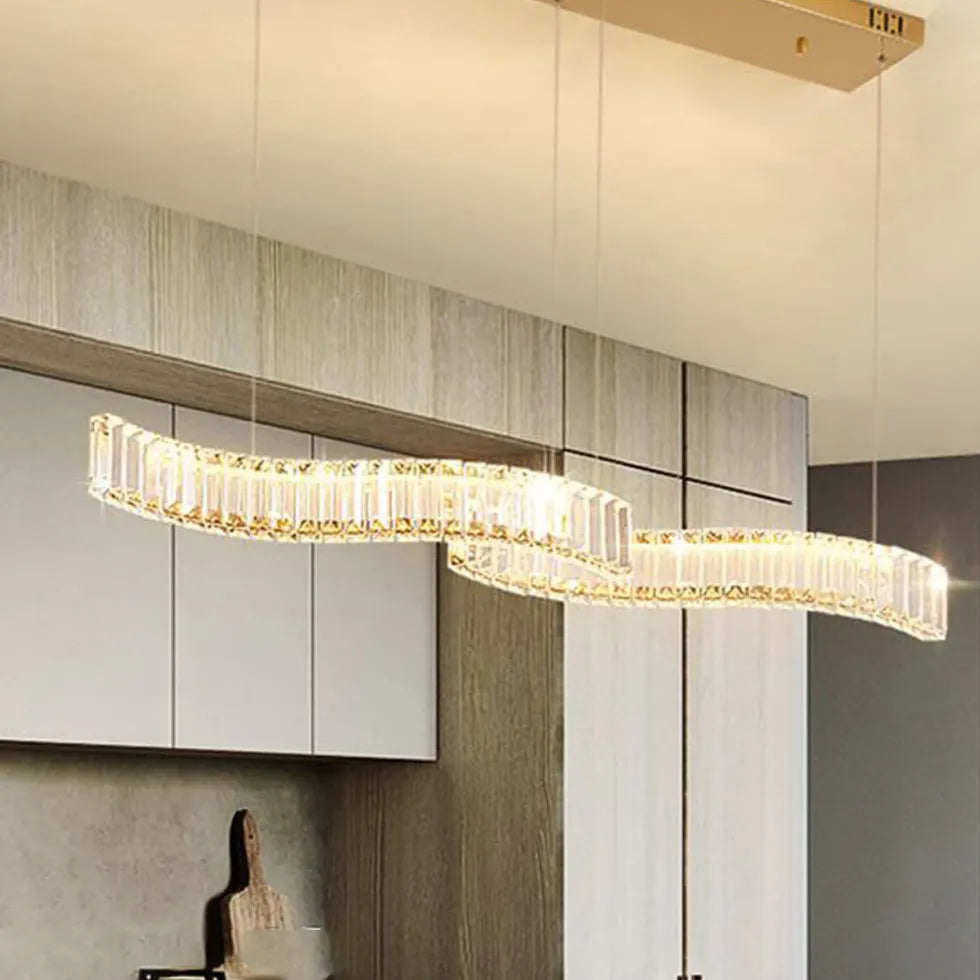 Two-Wave Crystal Pendant Light for Dining Room