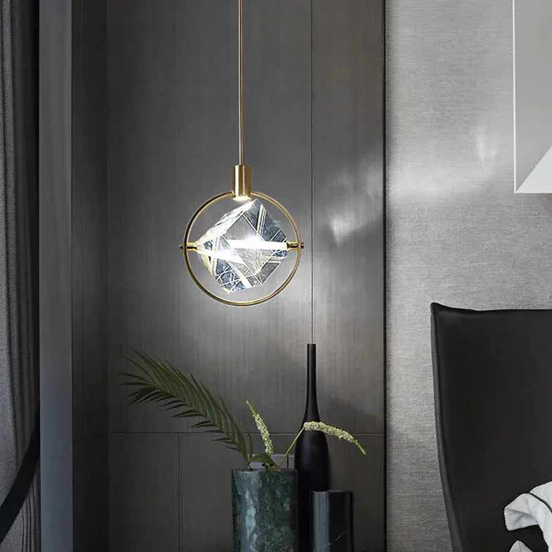 Metal Frame Round Crystal Pendant Light