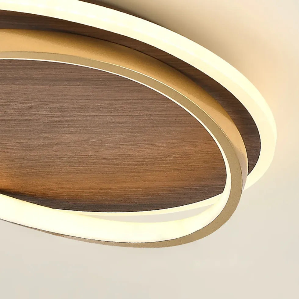 Wooden Ring Bedroom Gold Flush Ceiling Lights