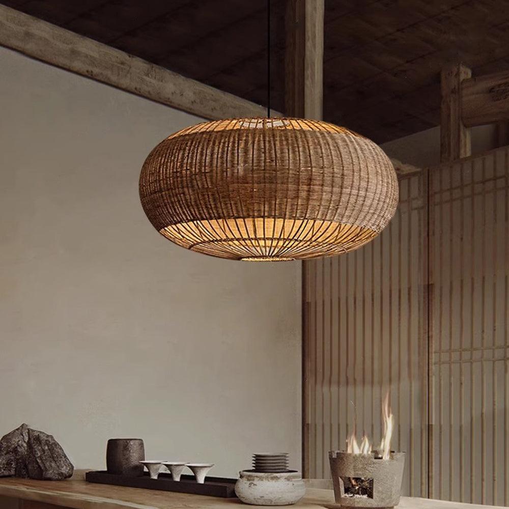 Vintage Wabi-Sabi Rattan Dining Room Pendant Ceiling Light
