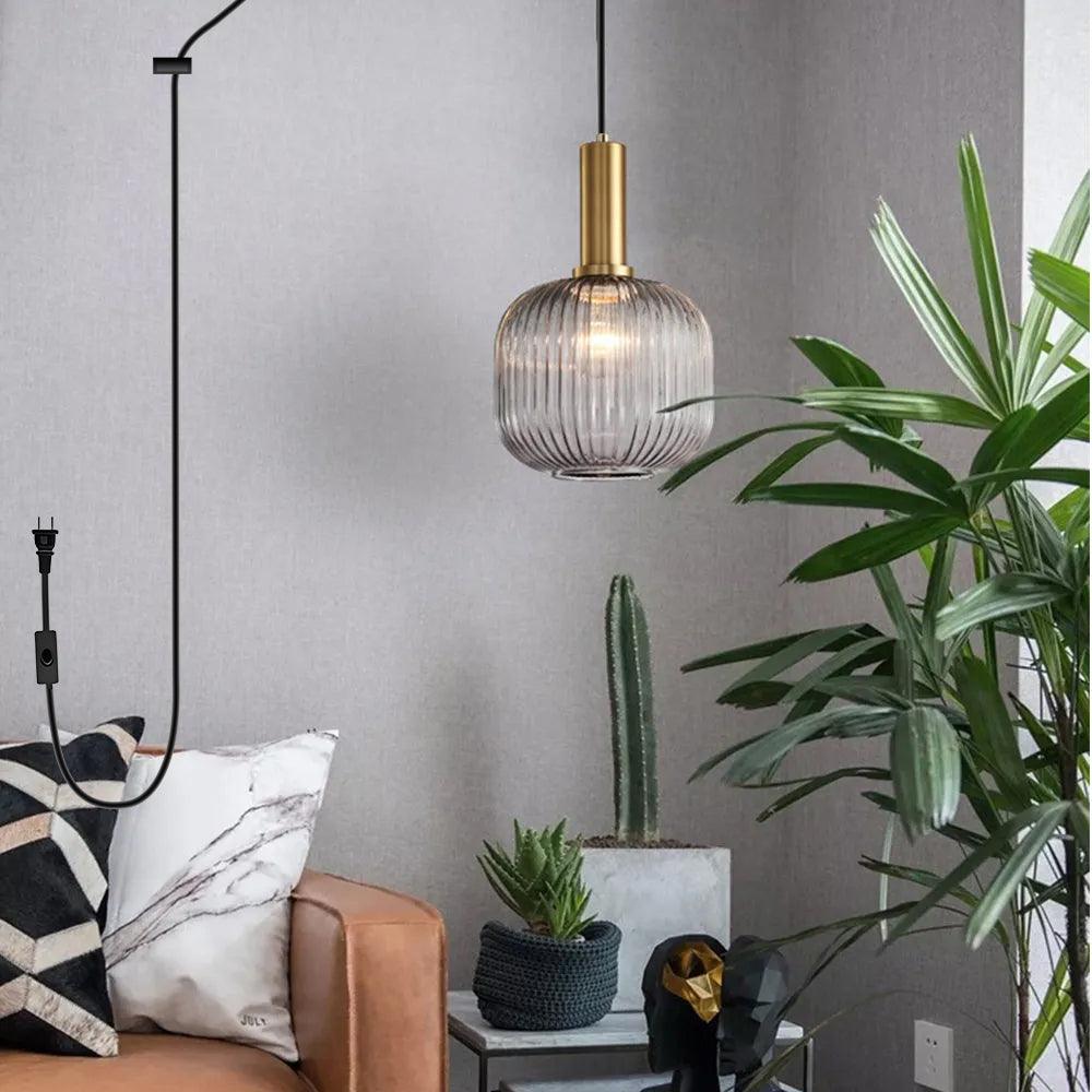 Nordic Striped Gold Glass Pendant Lighting