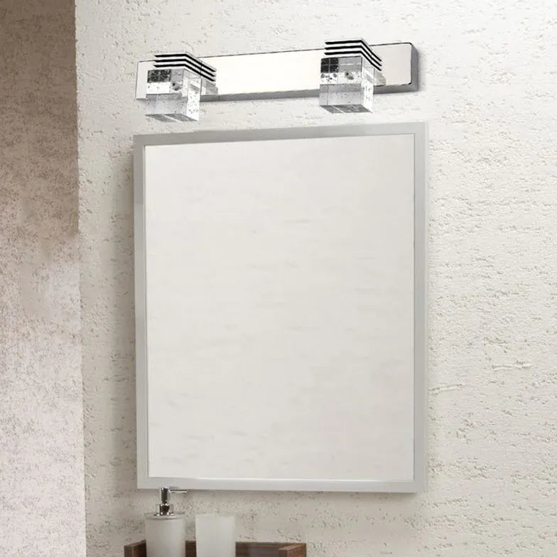 Square Silver Crystal Bathroom Mirror Lights