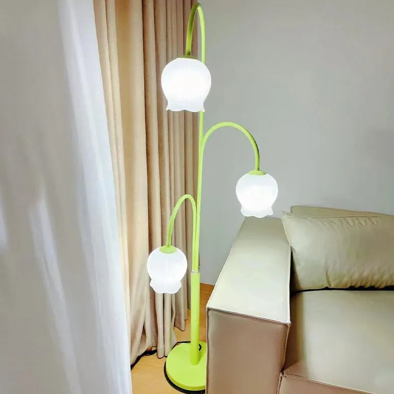 Multi-Head White Flower Green Floor Lamp