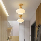 Wooden & White Glass Corridor Ceiling Light