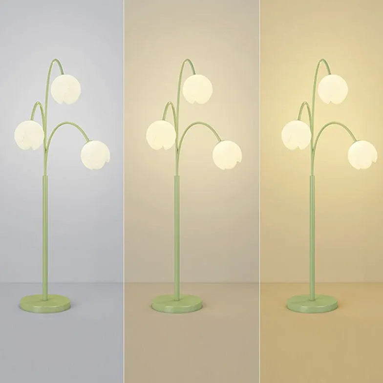 Three-Head White Flower Green Floor Lamp