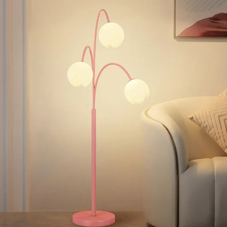 Three-Head White Flower Green Floor Lamp