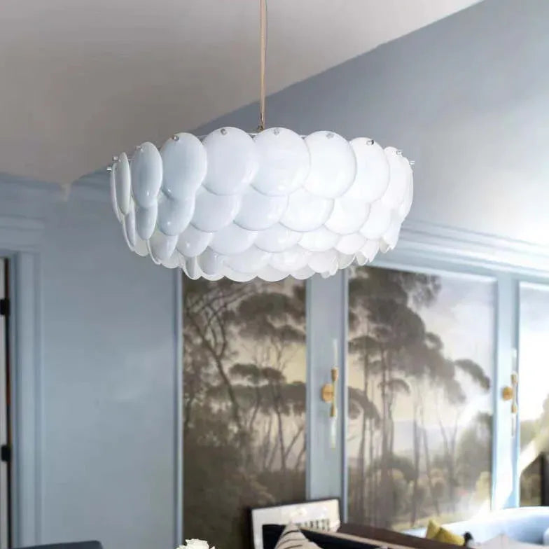 White Scales Disc Design Modern Pendant Light