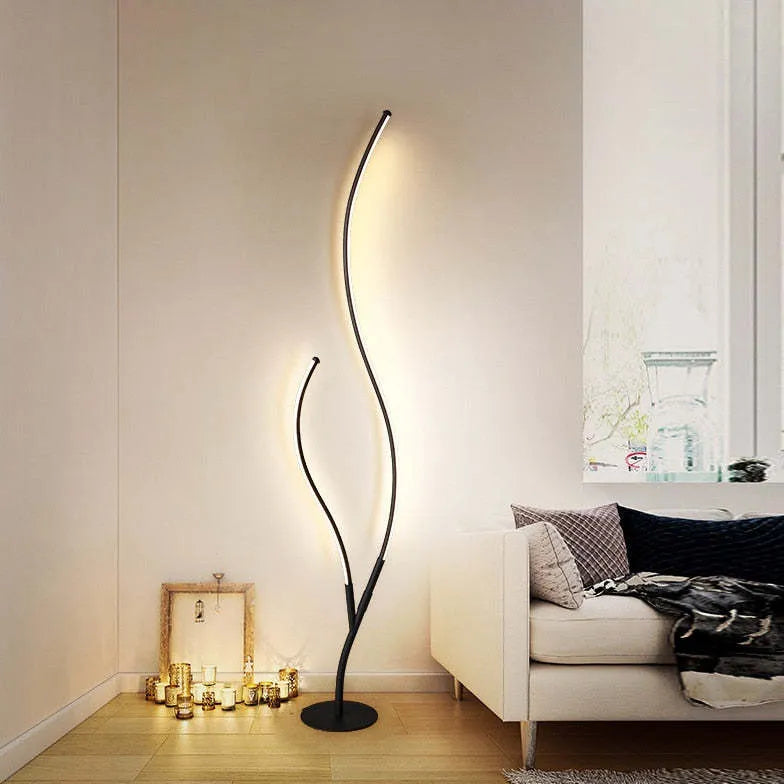 White Double-Tube Streamlined Floor Lamp