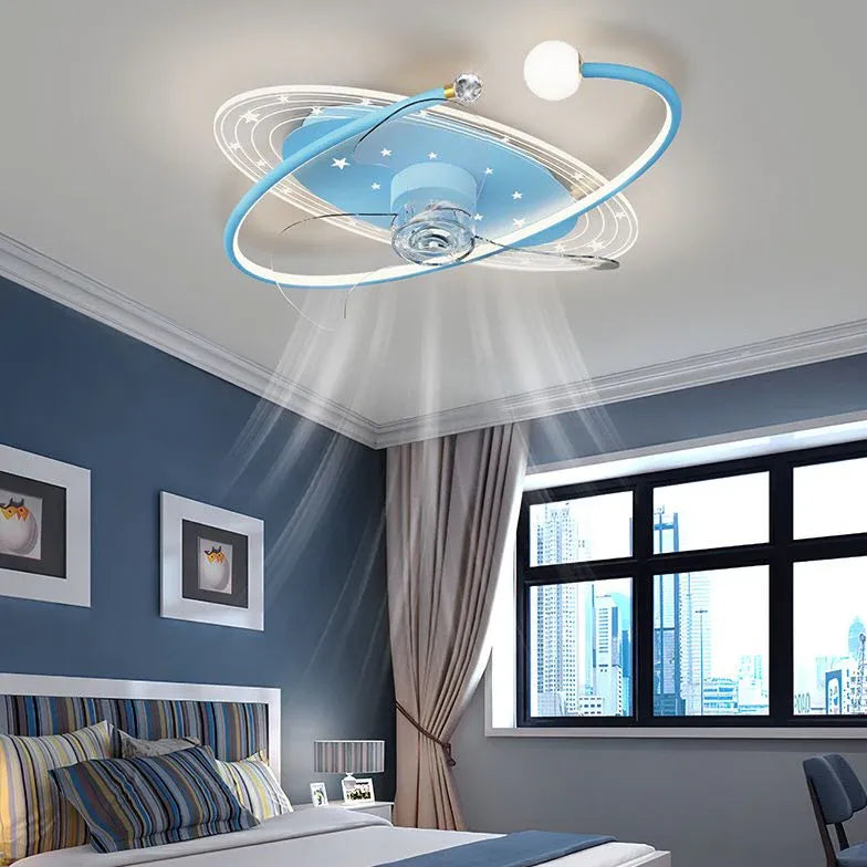 Blue Starry Sky Bedroom Ceiling Fan With Light