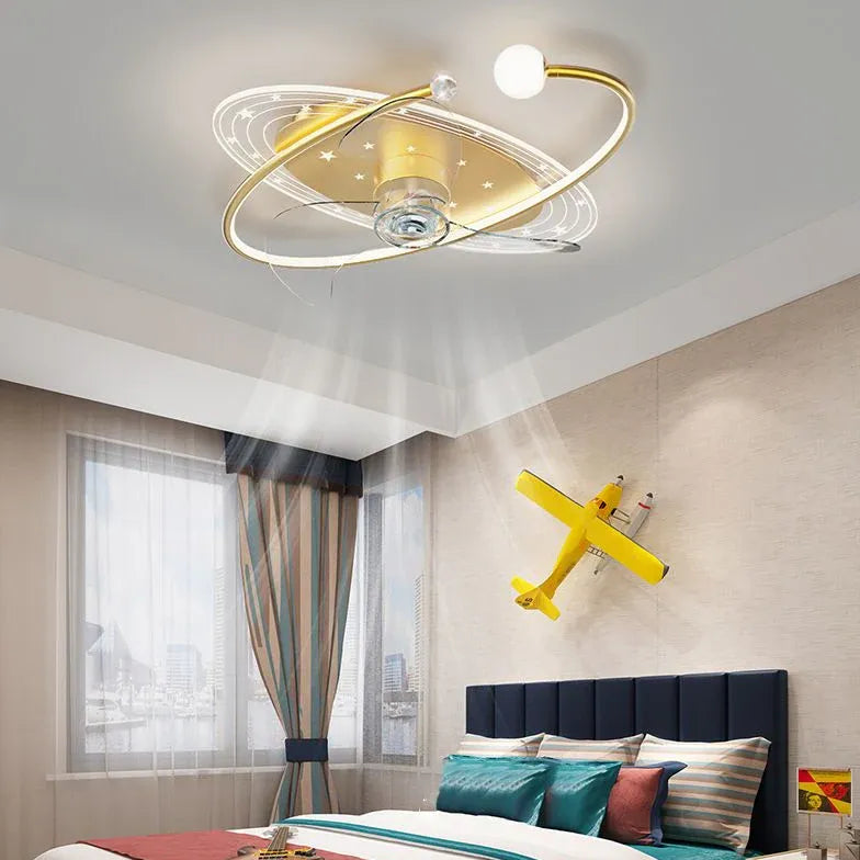 Blue Starry Sky Bedroom Ceiling Fan With Light