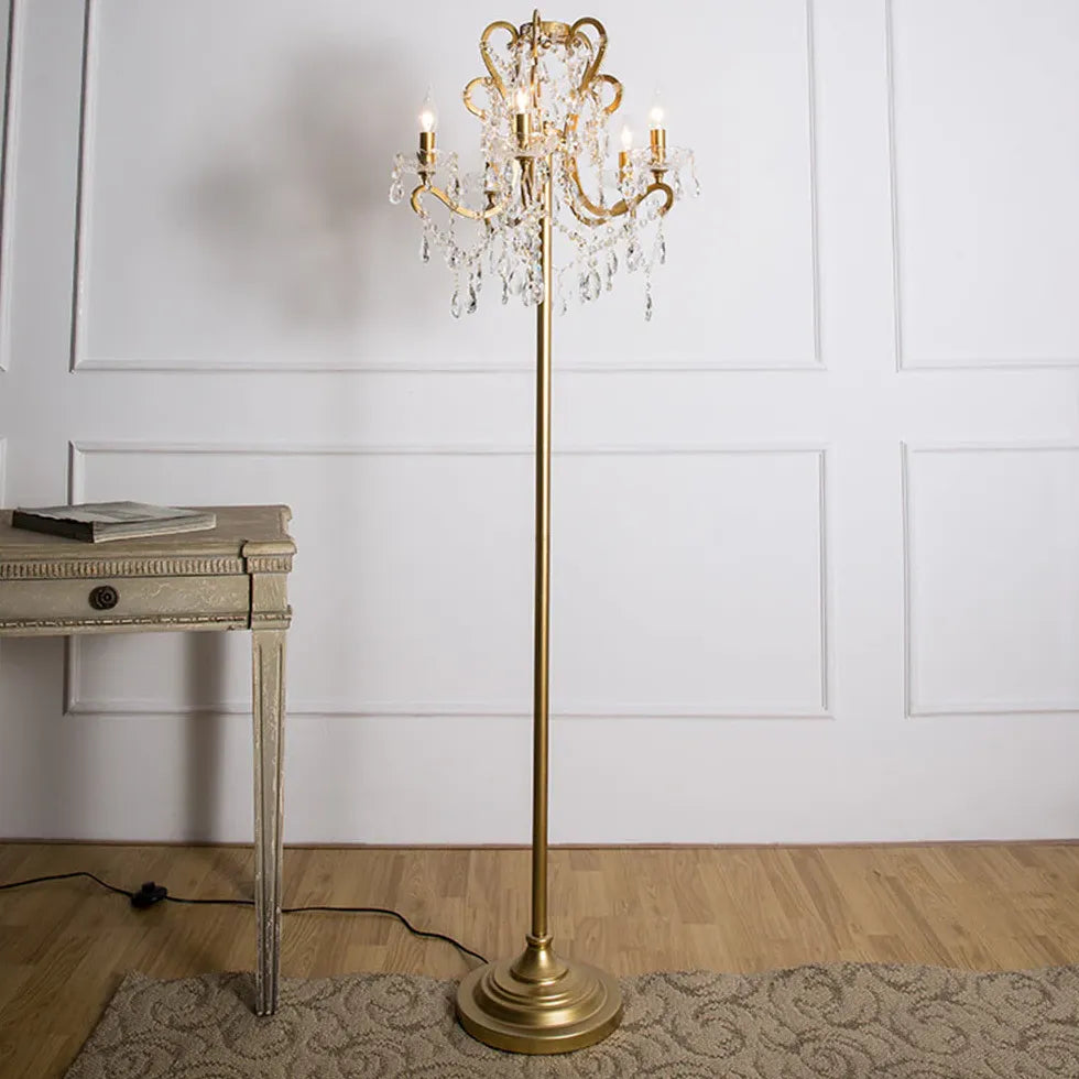 Curved Metal Crystal Retro Floor Lamp