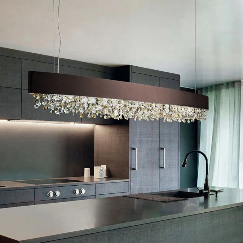 Long Strip Crystal Kitchen Pendant Light