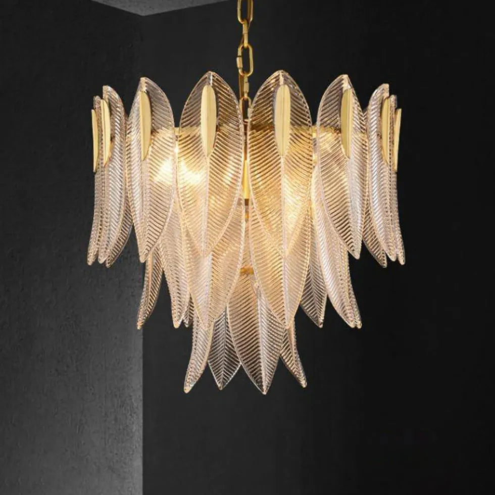 Unique Leaf-Shaped Gold Crystal Pendant Light