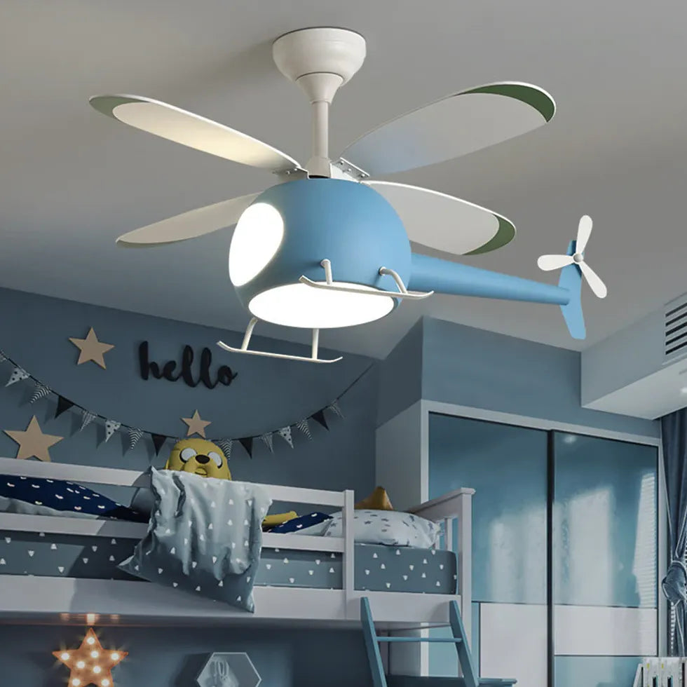 Blue Helicopter Modern Ceiling Fan With Light