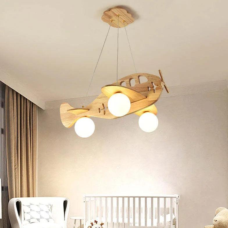 Cute Airplane Bedroom Wooden Pendant Light