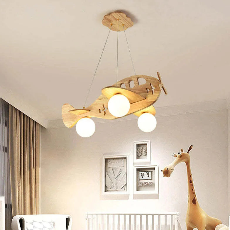 Cute Airplane Bedroom Wooden Pendant Light