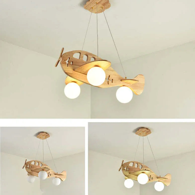 Cute Airplane Bedroom Wooden Pendant Light