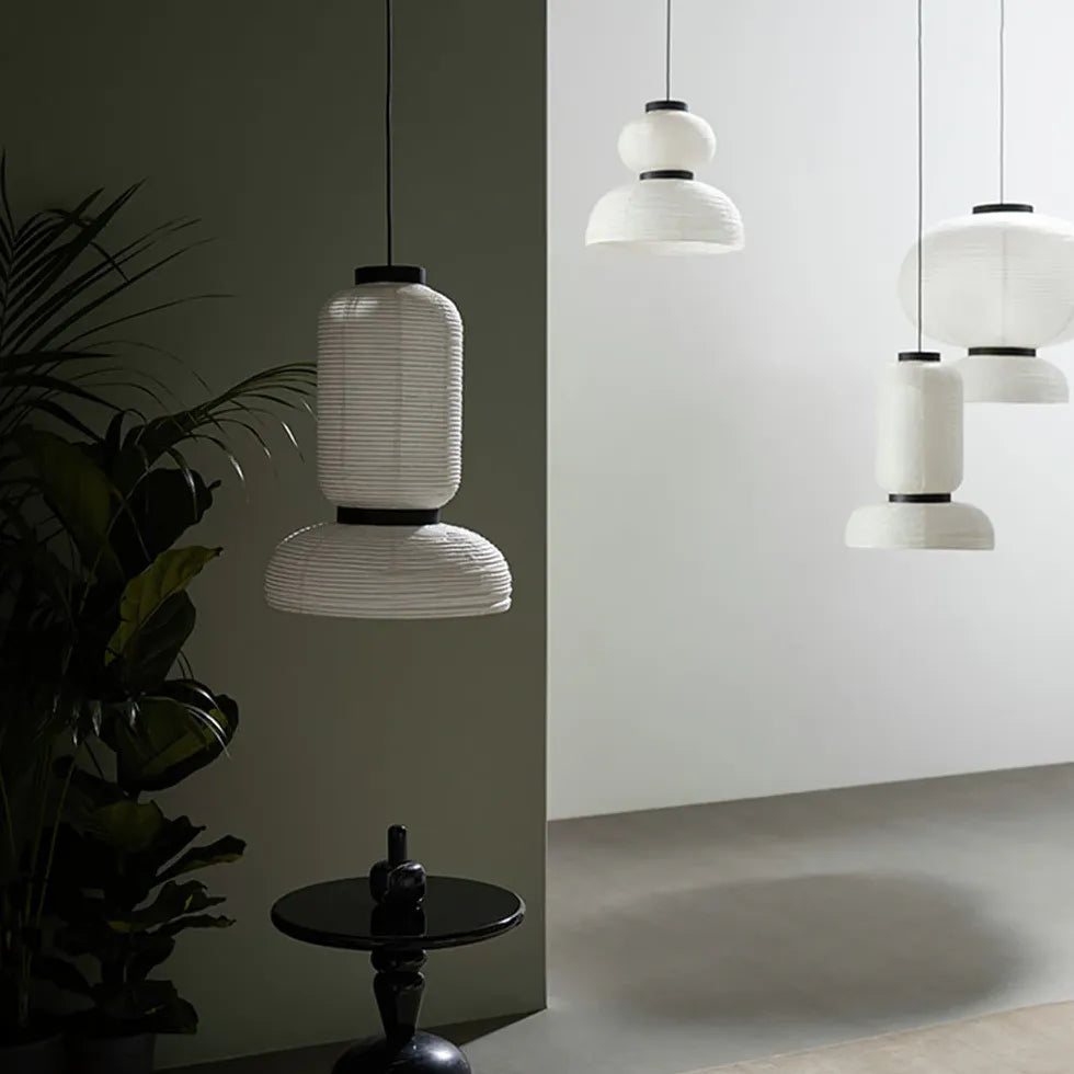 White Lantern and Hemisphere Pendant Light