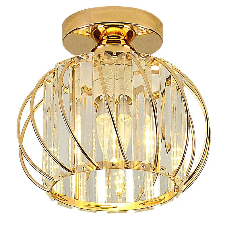 Lantern Iron Frame Crystal Flush Ceiling Lights