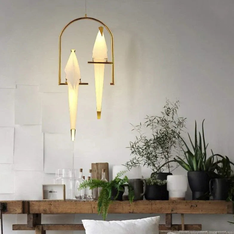 Bird-Shaped Ring Glass Gold Pendant Light