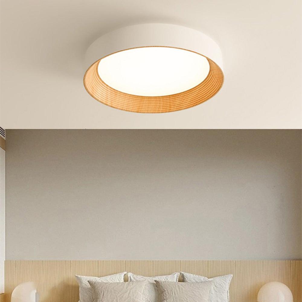 Eye-Caring Round Wooden Ceiling Light for Bedroom