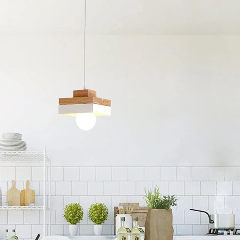 Geometric Wood Kitchen Pendant Light