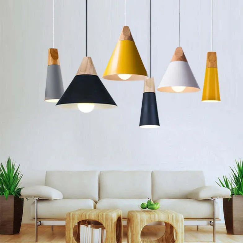 Morandi Multi-shaped Wood And Metal Pendant Light