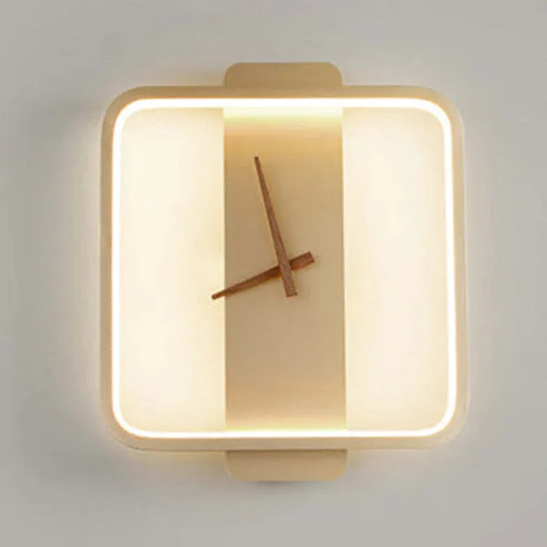 Round Modern Clock Gold Flush Wall Lamp