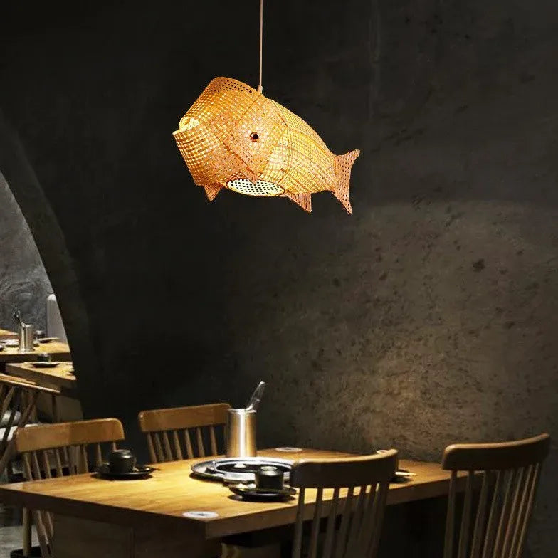 Fish Grid Kitchen Rattan Pendant Light