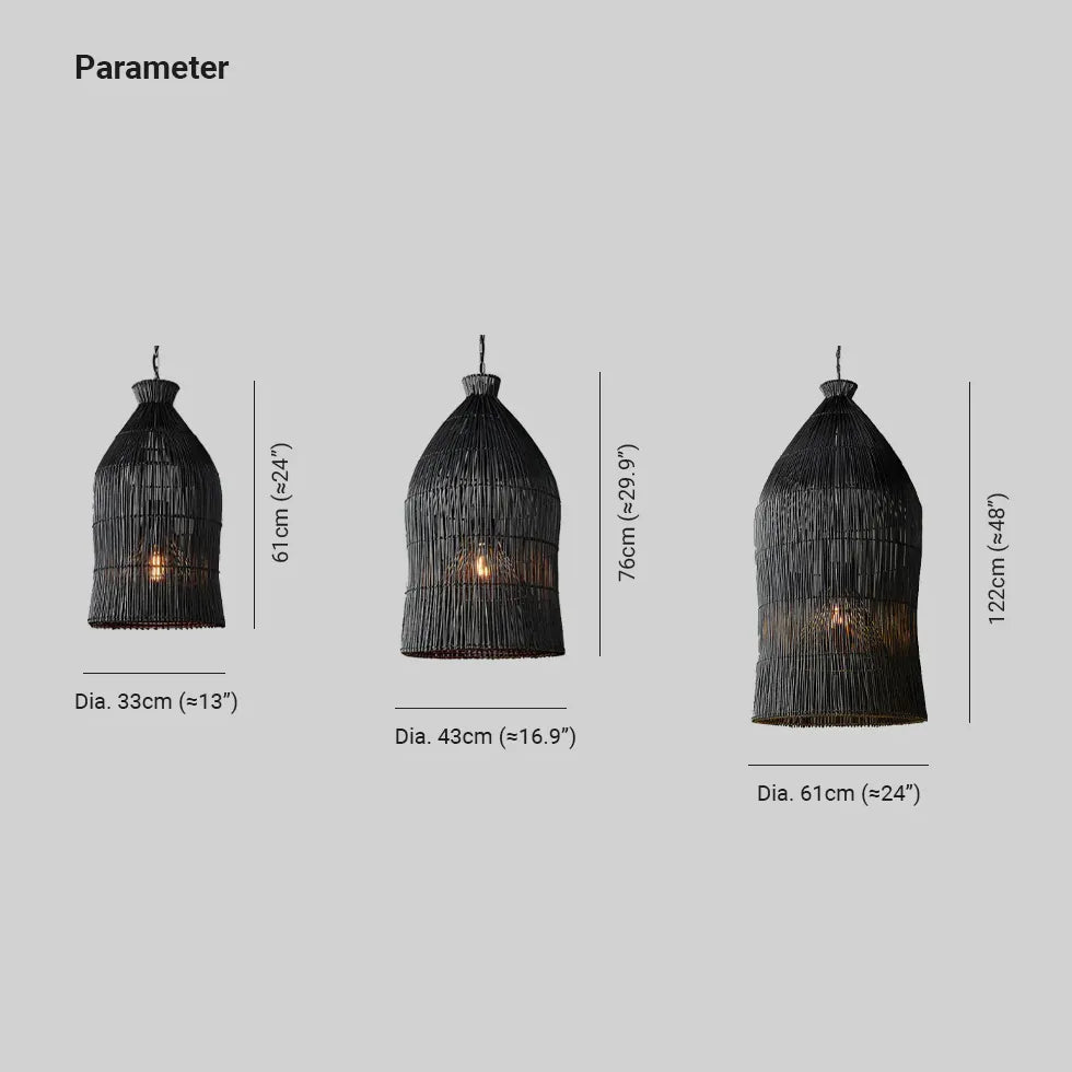 Black Bell Kitchen Rattan Pendant Light