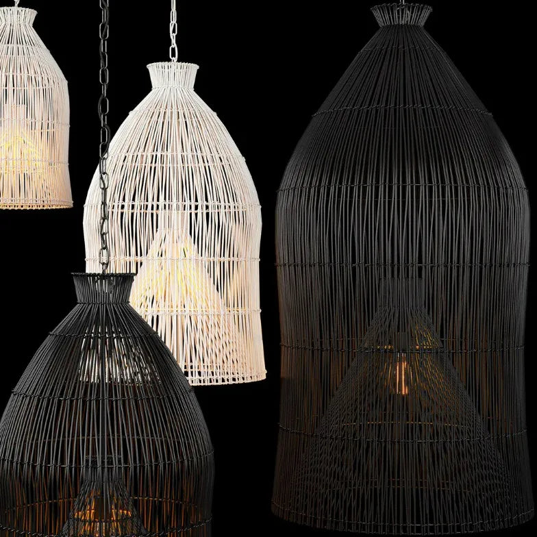 Black Bell Kitchen Rattan Pendant Light