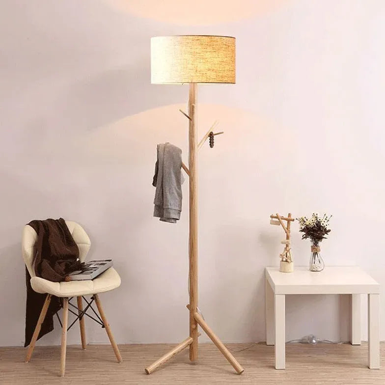 Wooden Hat Rack Tripod Floor Lamp