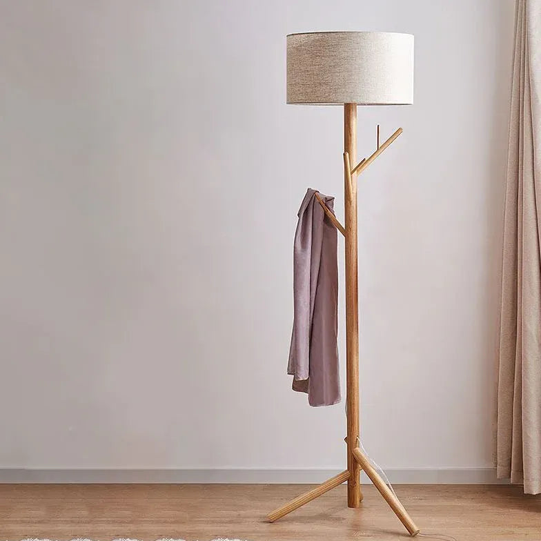 Wooden Hat Rack Tripod Floor Lamp