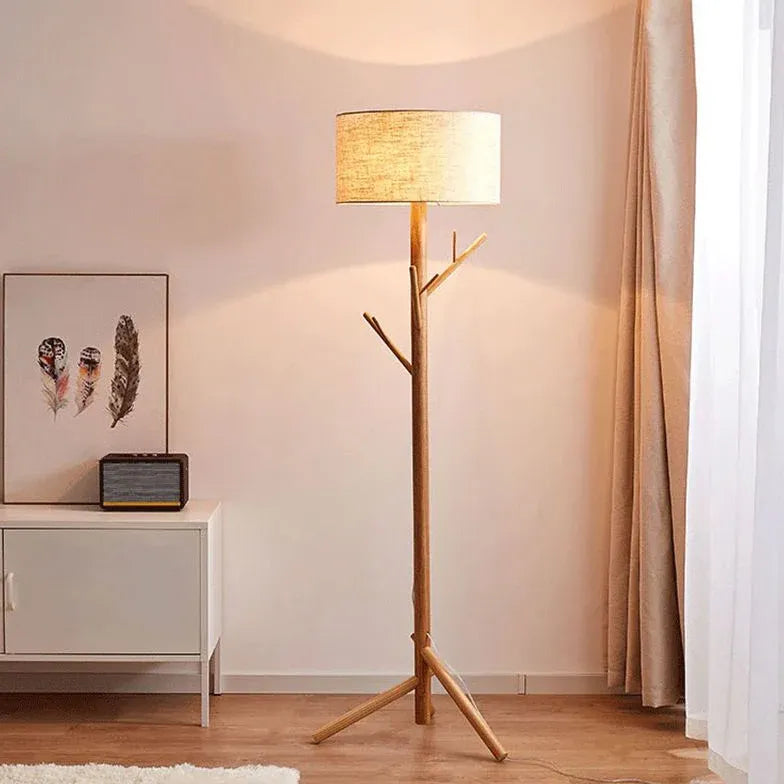 Wooden Hat Rack Tripod Floor Lamp