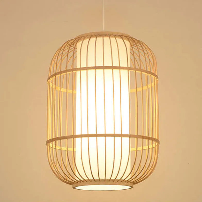 Long Column Weaving Rattan Vintage Pendant Light