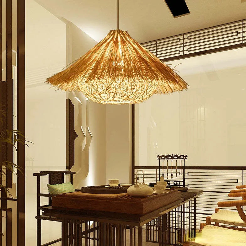 Umbrella Cover Kitchen Rattan Pendant Light