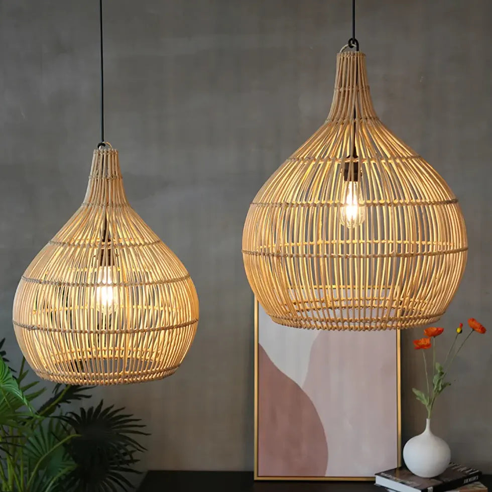 Rattan Lantern Translucent Natural Pendant Light