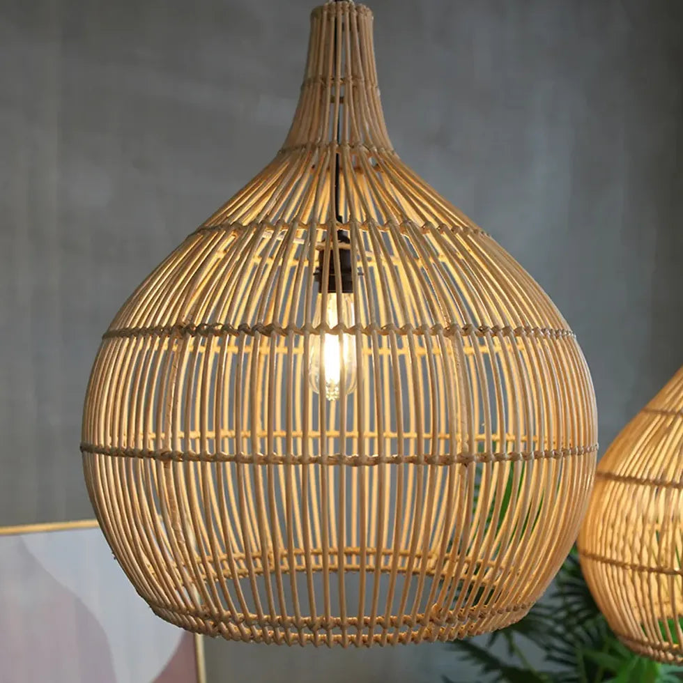 Rattan Lantern Translucent Natural Pendant Light